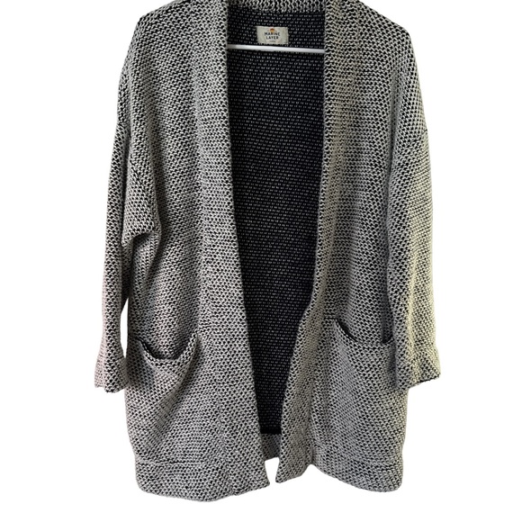 Marine Layer Sweaters - MARINE LAYER Women’s Birdseye Blazer Cardigan Chunky-Knit Cozy Black/White Sz L